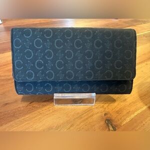 Vintage Celine Black Macadam Canvas Long Wallet with Leather Interior